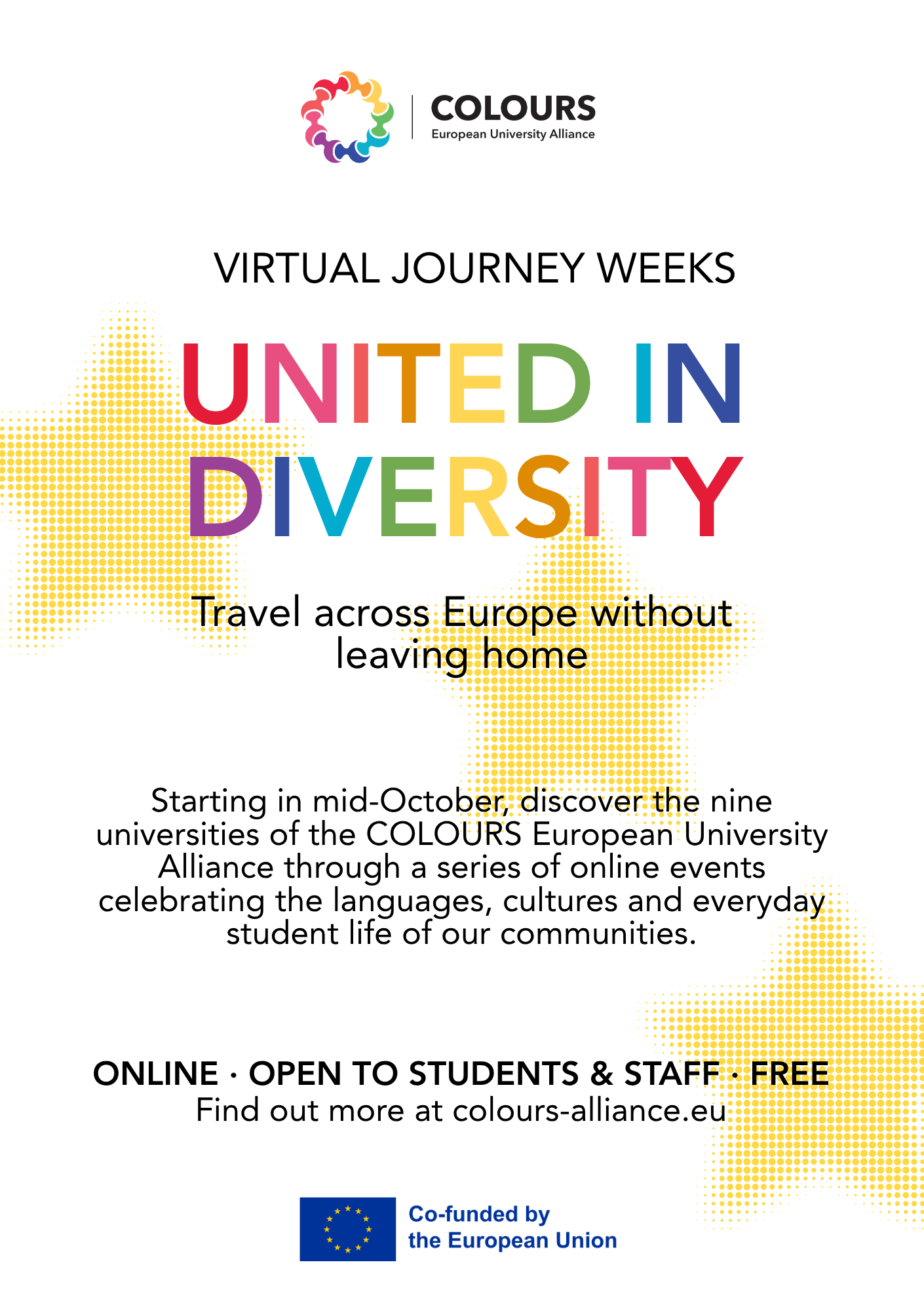 Poster som marknadsför Virtual Journey Week som drivs av COLOURS-alliansen.