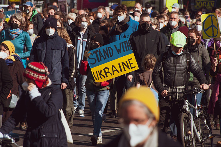 Demonstration mot kriget i Ukraina.