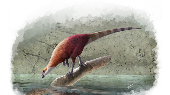 Dinosaurien Parkosaurus som påminner om de ornithopoder som levde i Kristianstadsområdet under campan. Illustration: Gabriel Ugueto (får endast användas i samband med presentation av och information om Elisabeths avhandling Palaeoenvironments, palaeoecology and palaeobiogeography of Late Cretaceous (Campanian) faunas from the Kristianstad Basin, southern Sweden, with applications for science education)