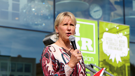 Utrikesminister Margot Wallström talade till studenter och personal under tisdagseftermiddagen.