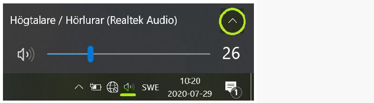 Skärmbild av reglage för dators högtalare/hörlurar.