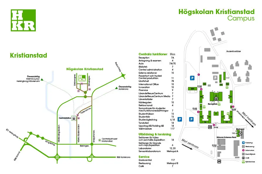 Karta över Kristianstad och campus