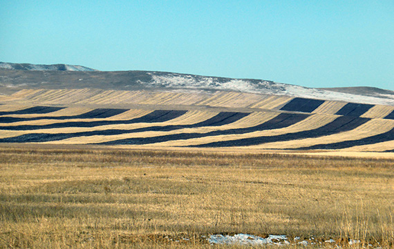 Plöjning för att förhindra jorderosion väster om Ulaan Baatar i Mongoliet.