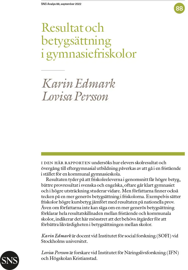 Resultat och betygsättning i gymnasiefriskolor