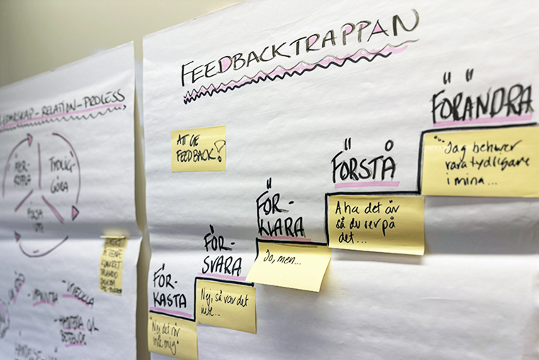 Blädderblock med post it-lappar och anteckningar