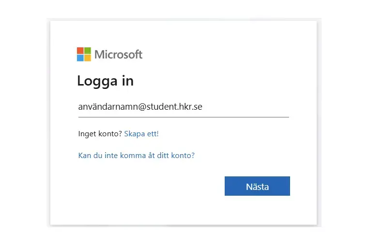 Skärmbild från Microsoft Logga in.