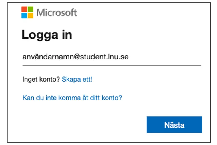 Skärmbild från Microsoft Logga in.