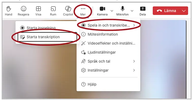 Skärmbild Starta transkription.