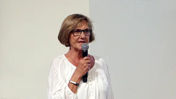 Lena Persson, vicerektor f&ouml;r samverkan, under bokpresentationen av Innovationsarenan.