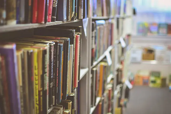 Bibliotekshyllor.